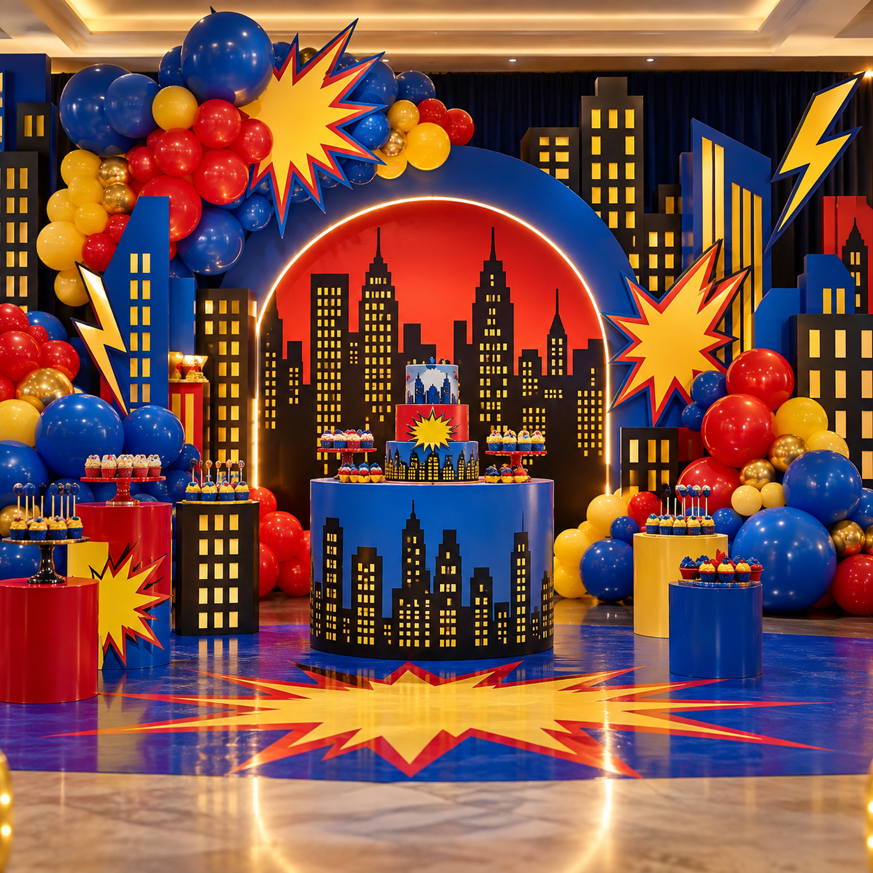 Large blue birthday stage